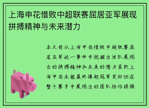 上海申花惜败中超联赛屈居亚军展现拼搏精神与未来潜力 上海申花惜败中超联赛屈居亚军展现拼搏精神与未来潜力