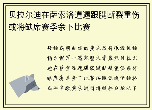 贝拉尔迪在萨索洛遭遇跟腱断裂重伤或将缺席赛季余下比赛 贝拉尔迪在萨索洛遭遇跟腱断裂重伤或将缺席赛季余下比赛
